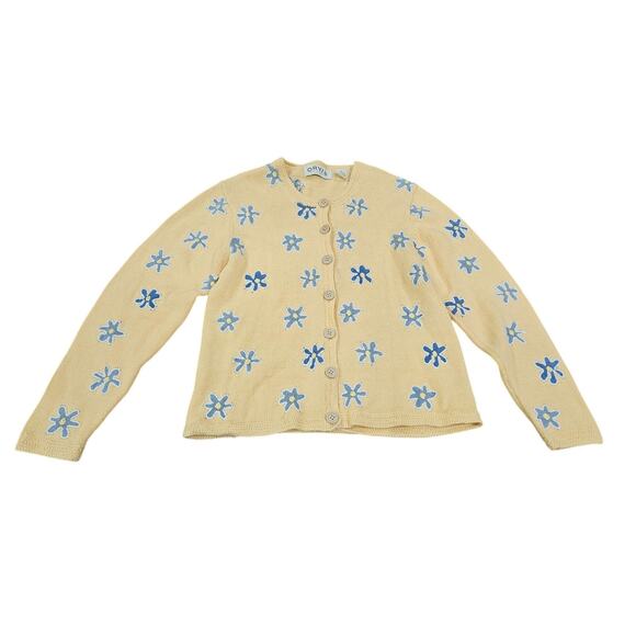 Vintage Orvis Floral Embroidered Butter Yellow Cardigan Sweater Sz S Cottagecore - Picture 1 of 6
